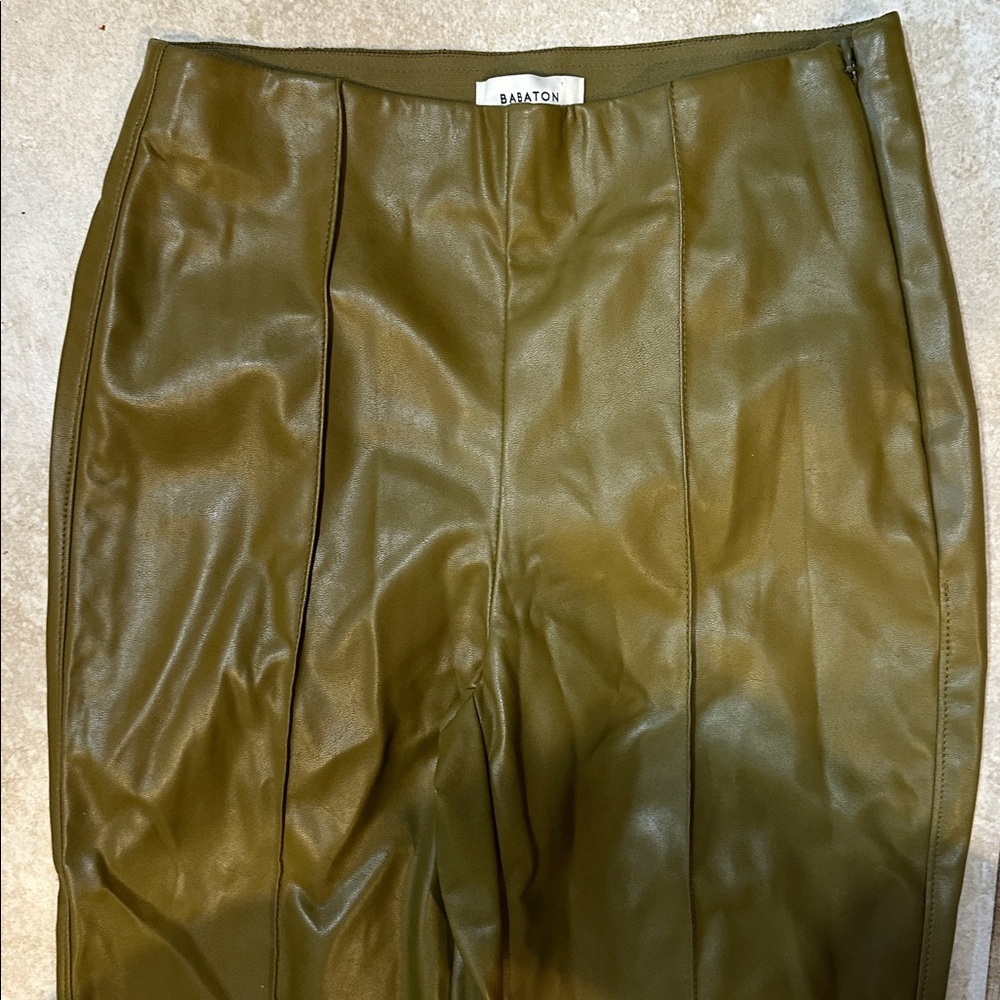 Babaton Aritzia Frida Olive Green Faux Leather Skinny Pants 4 - Picture 9 of 11